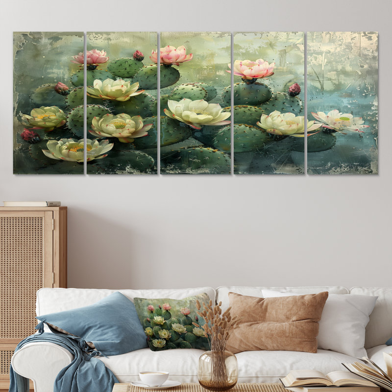 Katniss - Ensemble de décoration murale cactus floral, H 32 po x l 80 po