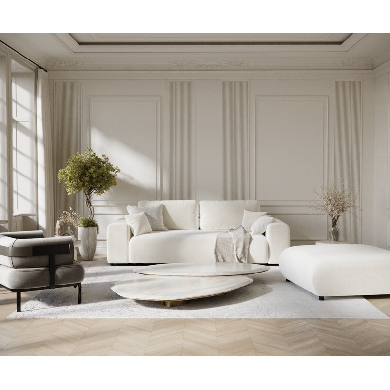 Three-seater square arm sofa, Beige Velvet