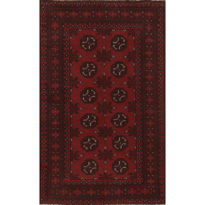 Tapis de vestibule tribal rouge afghan 3 x 4