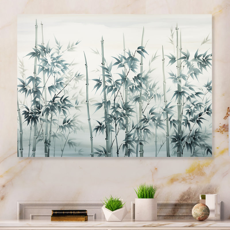 Gris et vert, tranquillité de bambou I - art mural chinois en métal MT132586, H 24 po x l 32 po x P 1 po