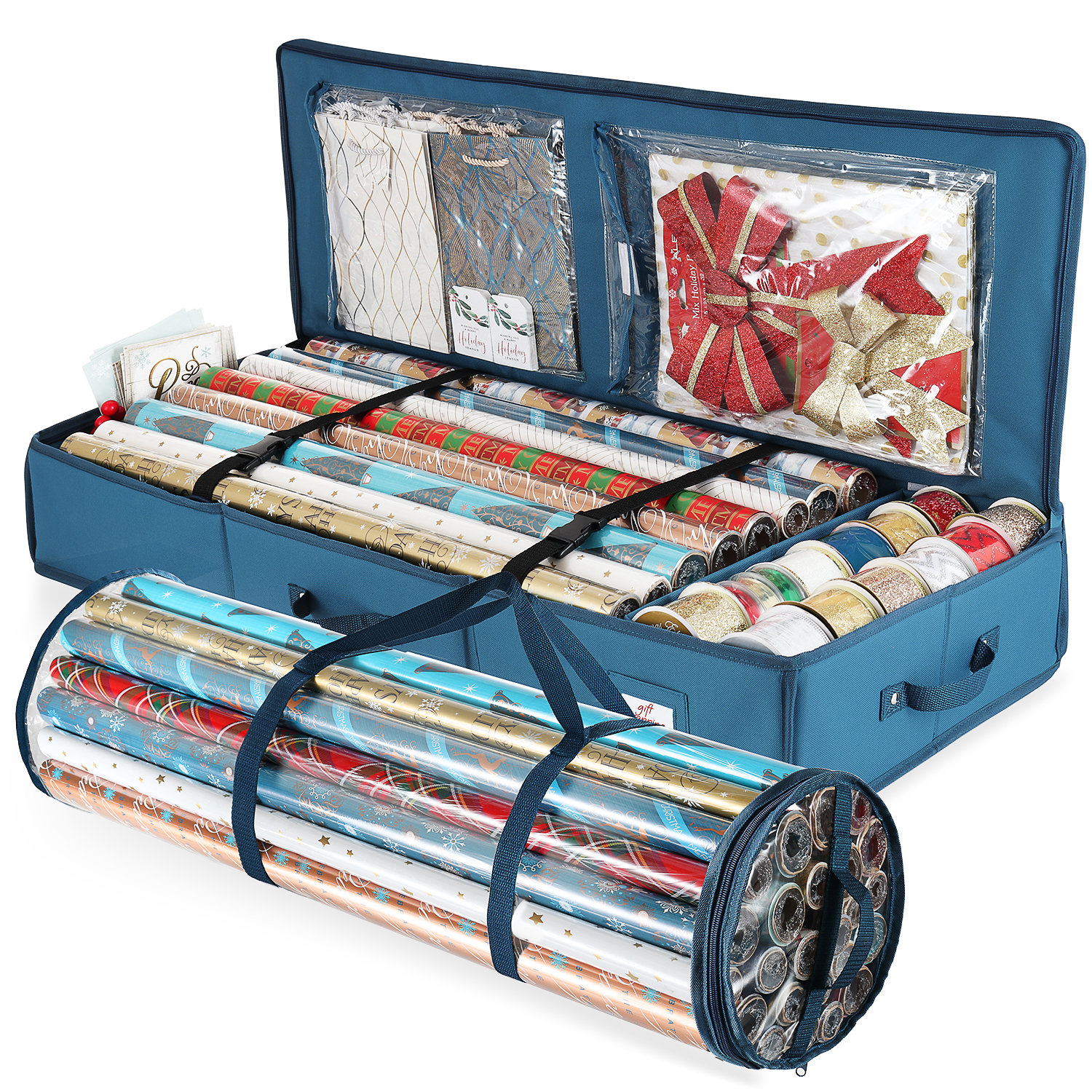 Deluxe Christmas Gift Wrapping Storage, Blue