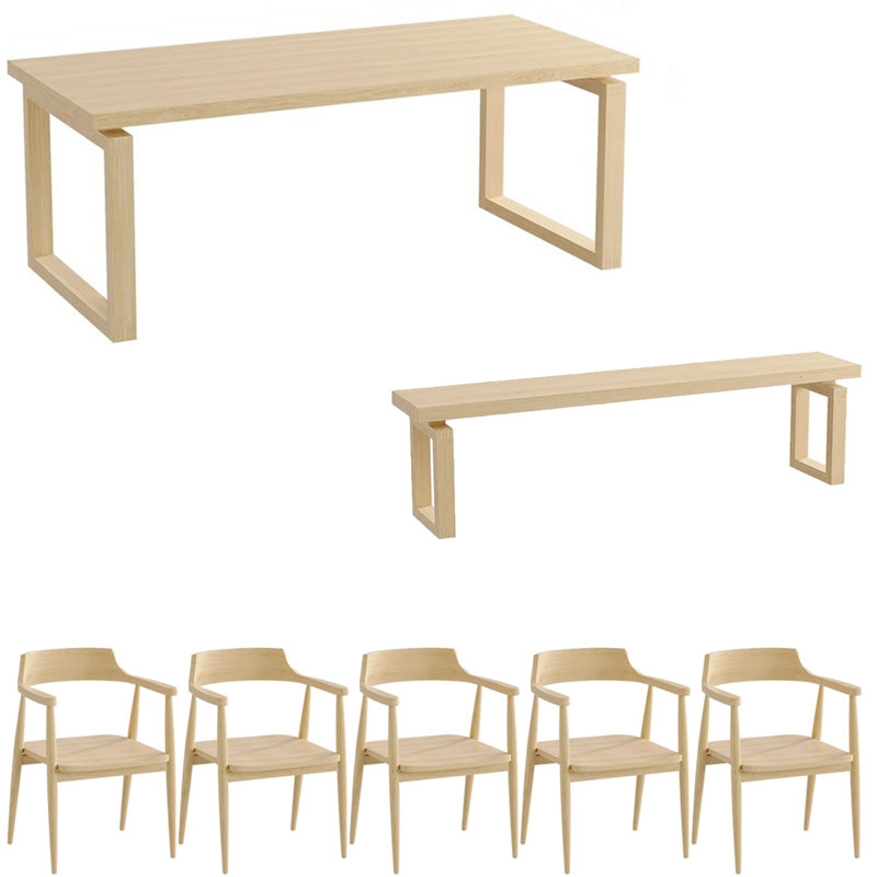 Ensemble de table à manger en bois massif de style français., H 29,5 po x L 86,6 po x l 35,4 po