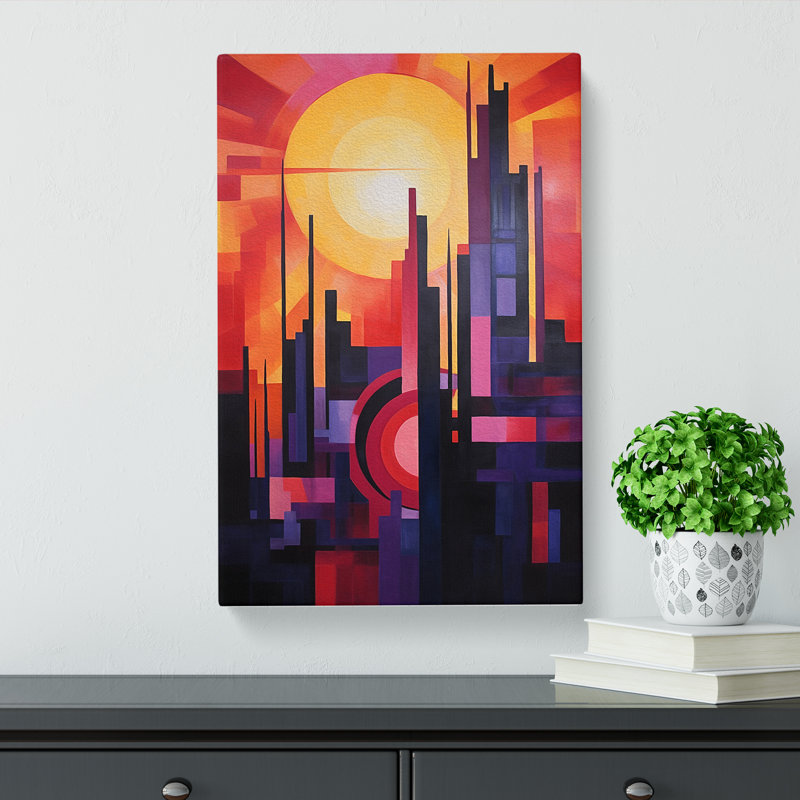 Art Deco Sunset Action No.4 - Wrapped Canvas, 50cm H x 35cm W x 3cm D