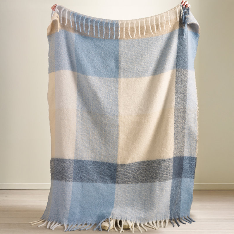 Faux Mohair Check Blanket Throw, Blue