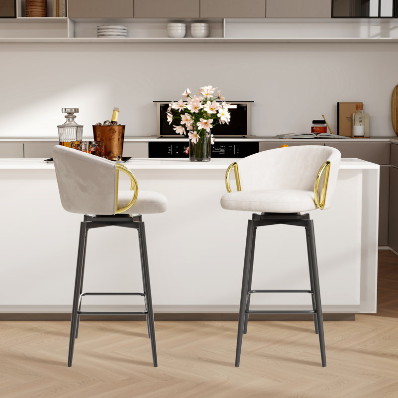 Tabouret de comptoir pivotant rembourré avec structure en métal (ensemble de 2), Beige, Noir, noir, noir, noir