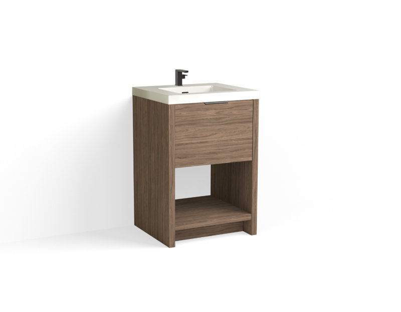 Vista 24" W Freestanding Single Bathroom Vanity, White Gloss, Nocino/Matte Black, Single-Hole