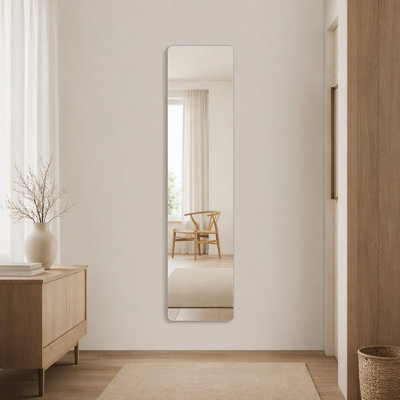 56" x 15" Full Length Wall Mirror, Frameless Rounded Rectangle Body Mirror with Shatter-Resistant Backing, 3 Installation Options, HD Silver Glass Mirror for Bedroom, Closet, Entryway & Salon