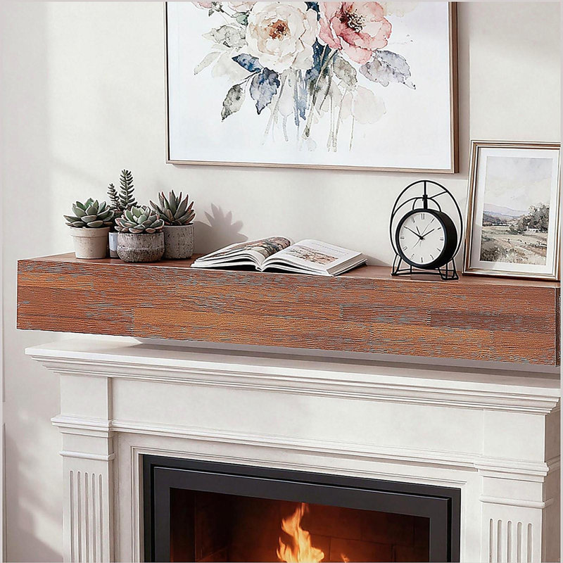 Manteau de cheminée en bois rustique 48 ", tablette murale et flottante pour décoration intérieure, H 6 po x l 48 po x P 9 po