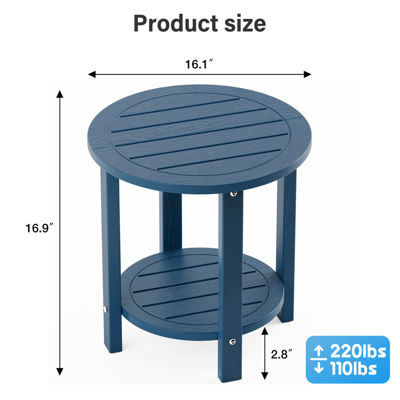 16 Inch Round Outdoor Side Table Adirondack Plastic/Resin Patio Side Table Weather Resistant End Table with Storage Shelf （Set of 2）