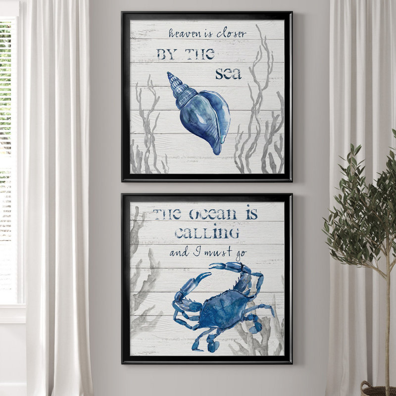 Au bord de la mer - ensemble de 2 reproductions d'art, Pas de tapis, H 34,5 po x l 69 po x P 1,5 po, Toile avec cadre noir