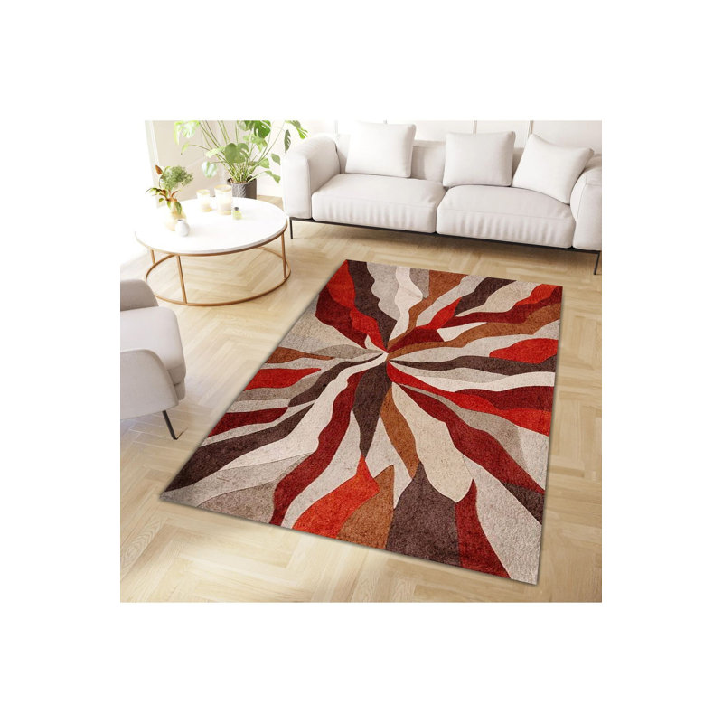 Tapis décoratif à motif abstrait rouge et beige Northern Collection, Sous-tapis rectangulaire 2 pi 6 po x 4 pi 11 po