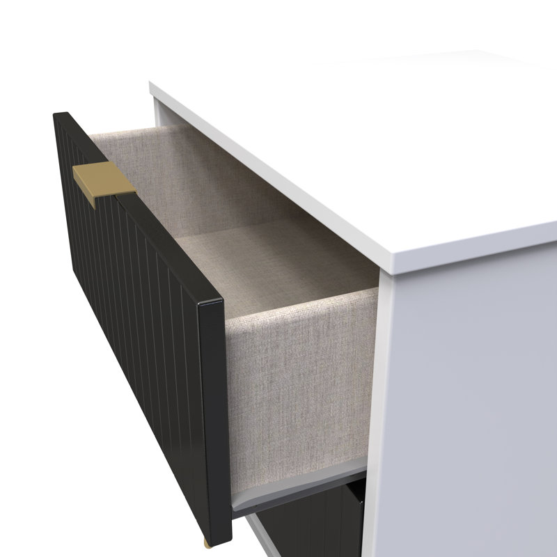 Fully Assembled Alizay Manufactured Wood Bedside Table, Deep Black, White