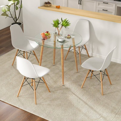 George Oliver 5 Pcs Dining Table Set Tempered Glass Table 4 Chairs W/ Beech Wood Leg Kitchen by George Oliver