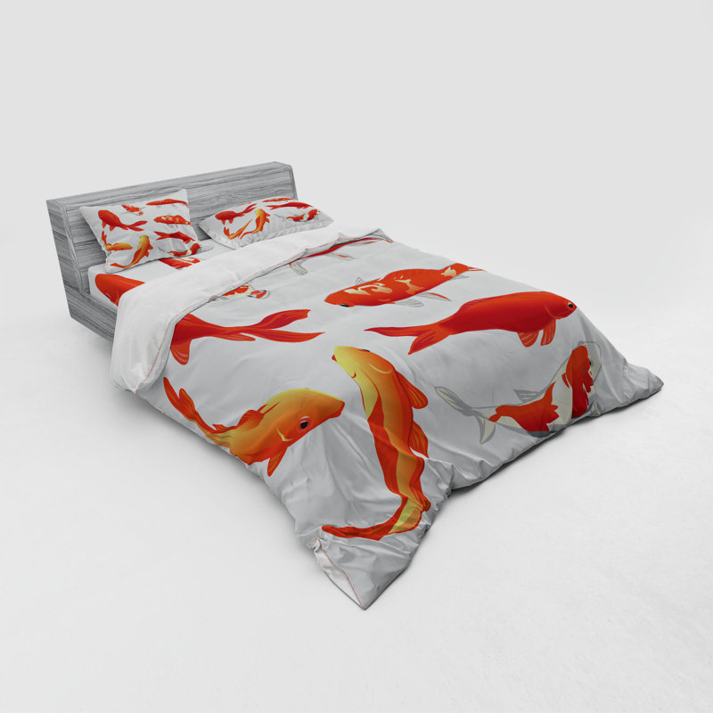 Koi Fish Eclectic Duvet Cover, Queen Duvet Cover + 3 Additional Pieces