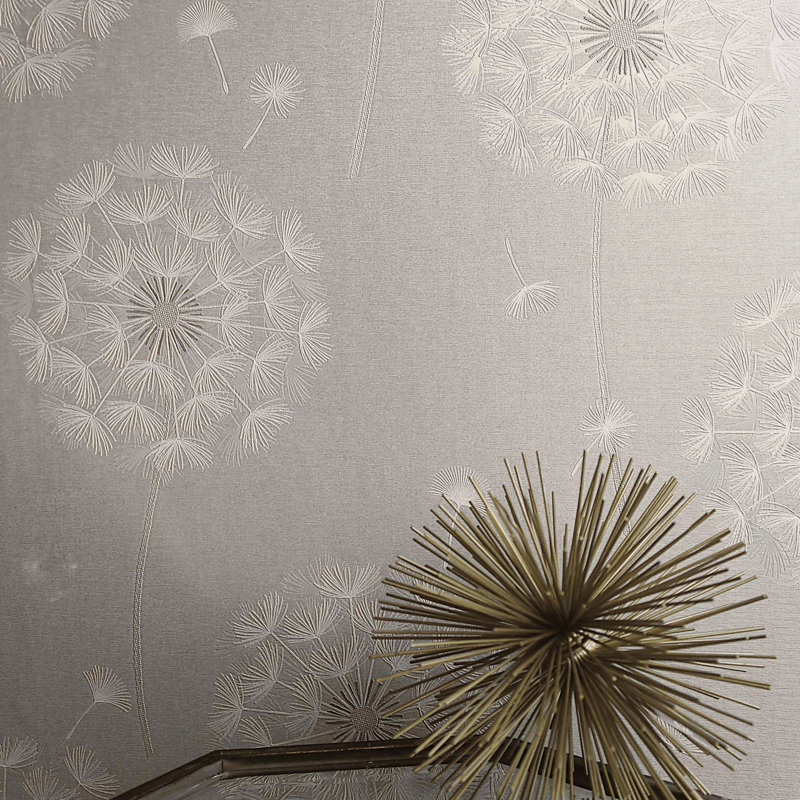 Papier peint texturé non tissé à motif de tête de pissenlit Pi., Gris