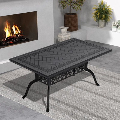 Table de salle à manger en aluminium coulé avec cadre et texture sculptée sur le plateau de table L59,05 * l 35,43 po