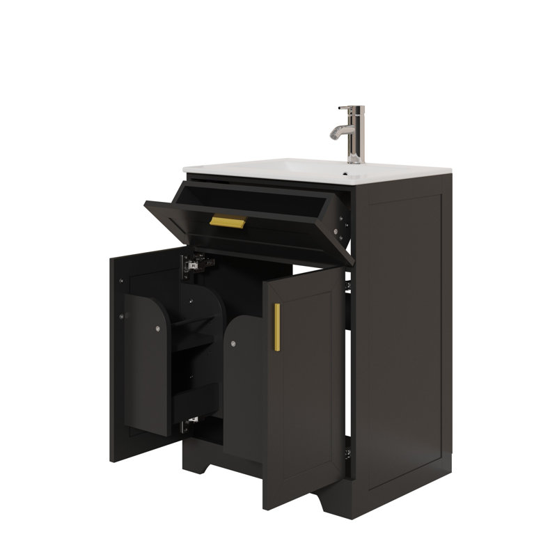 24" Bathroom Vanity Cabinet Base Only, Sink not Included, Black, 24"