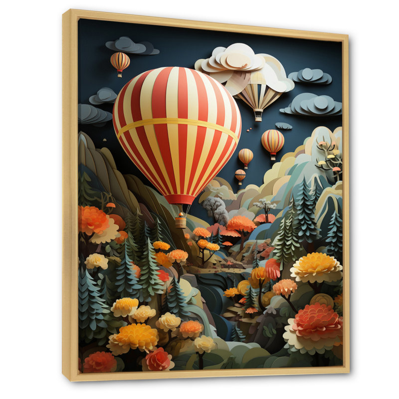 «Estiva Coral Hot Air Ballon II», reproduction sur toile, Cadre naturel flottant, H 44 po x l 34 po x P 1,5 po
