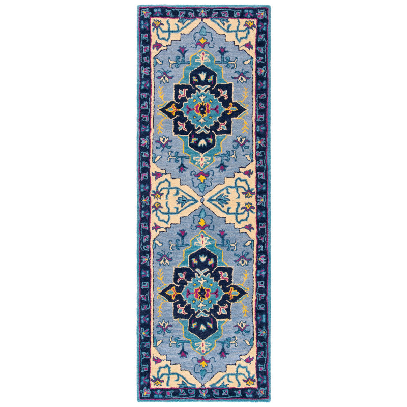 Blokzijl Oriental Tufted Wool Blue/Pink/Yellow Area Rug, Runner 2'3" x 7'