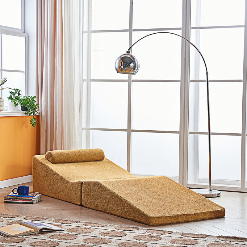 Foldable Sofa Bed, Yellow Velvet