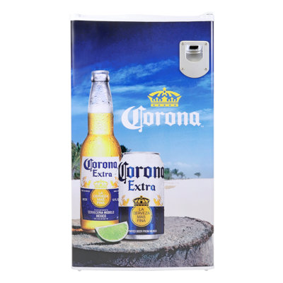 Corona Pi. Mini réfrigérateur avec ouvre-bouteille intégré, réfrigérateur compact pour chambre de dortoir, bureau et chambre à coucher, réfrigérateur à boissons autoportant, blanc