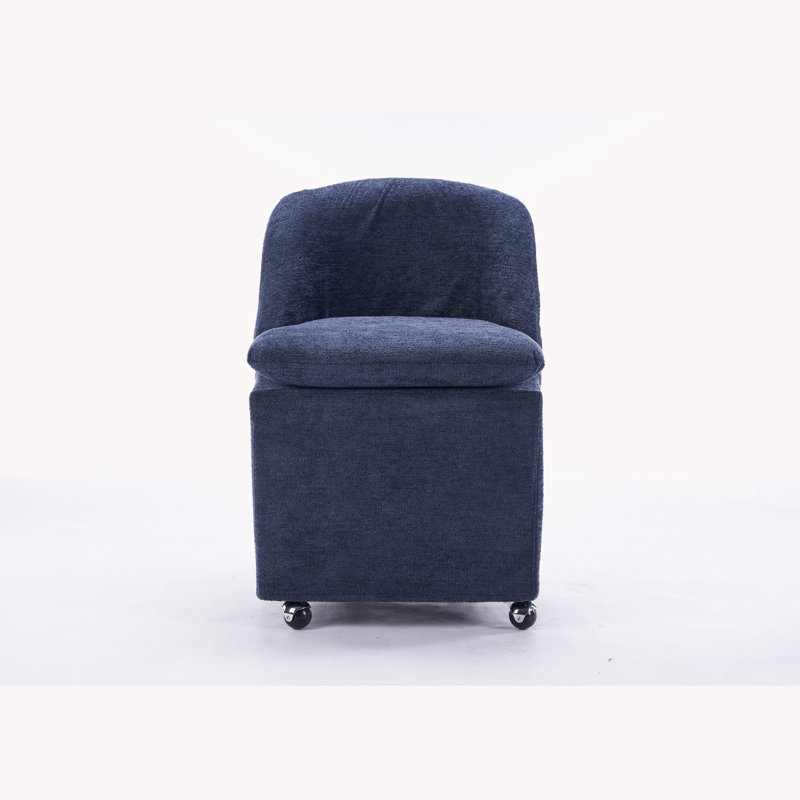 20.87"W Chenille Fabric Dining Chairs With Universal Wheels, Bleu