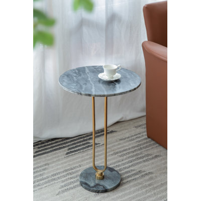 Round Black Marble Side Table with Gold Aluminum Body, 16x24"