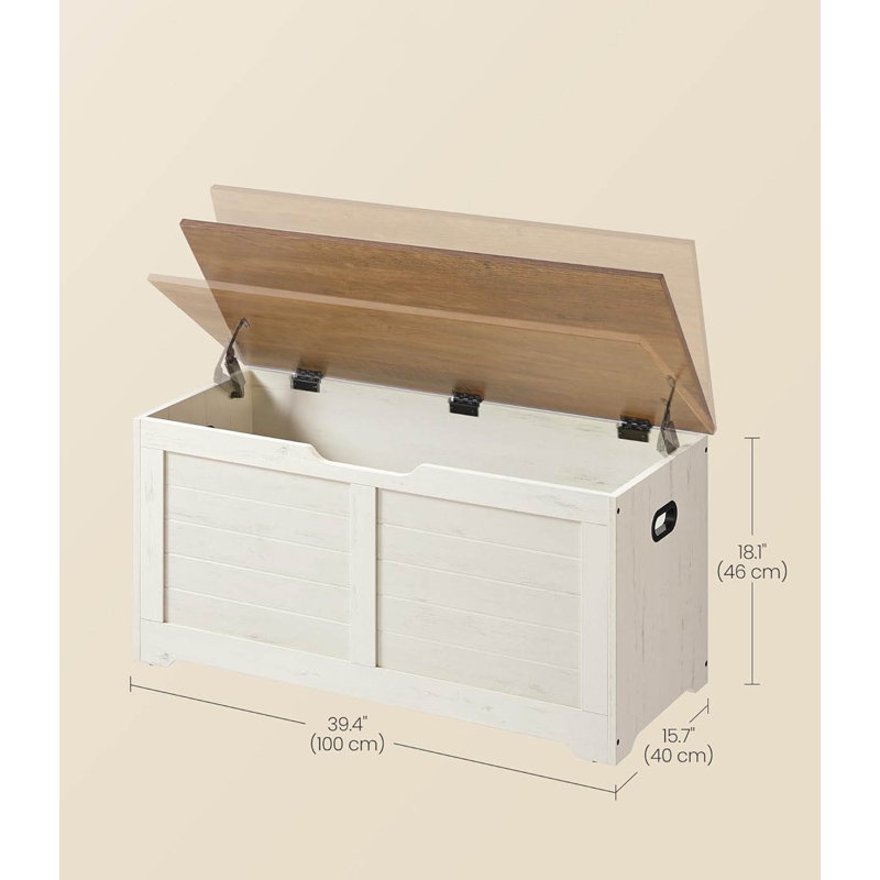Wood Storage Bench, Rustic White/Honey Brown