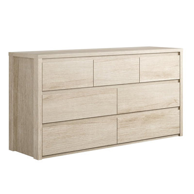 7-Drawer Modern Handle-Free Dresser, Wide Wood Chest of Drawers Storage Cabinet by Wrought Studio