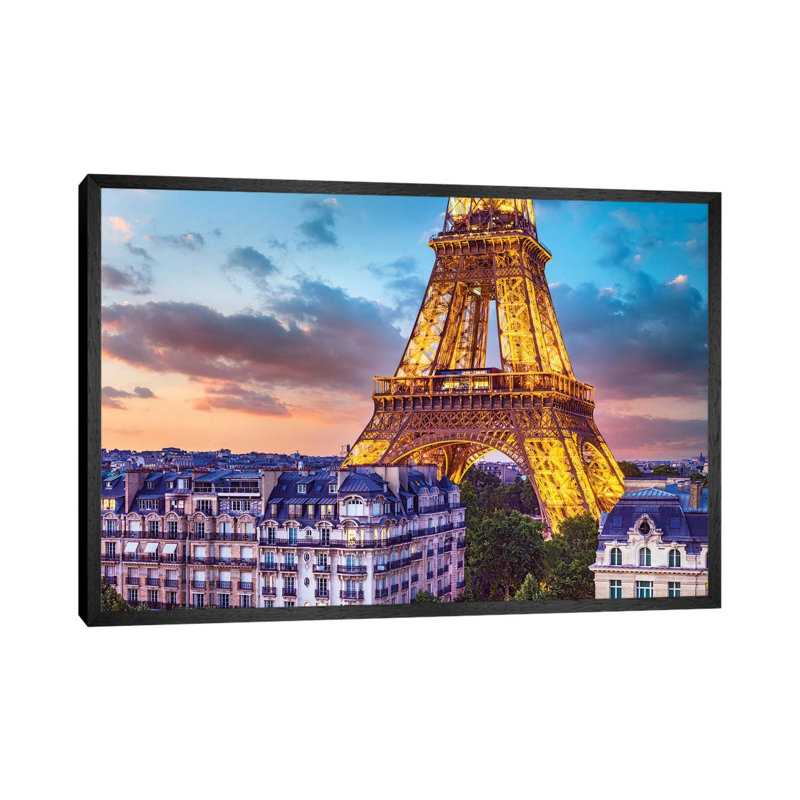 Romantic Night Eiffel Tower Paris by Susanne Kremer - Print on Canvas, Black Floater Framed, 101.6cm H x 152.4cm W x 3.81cm D