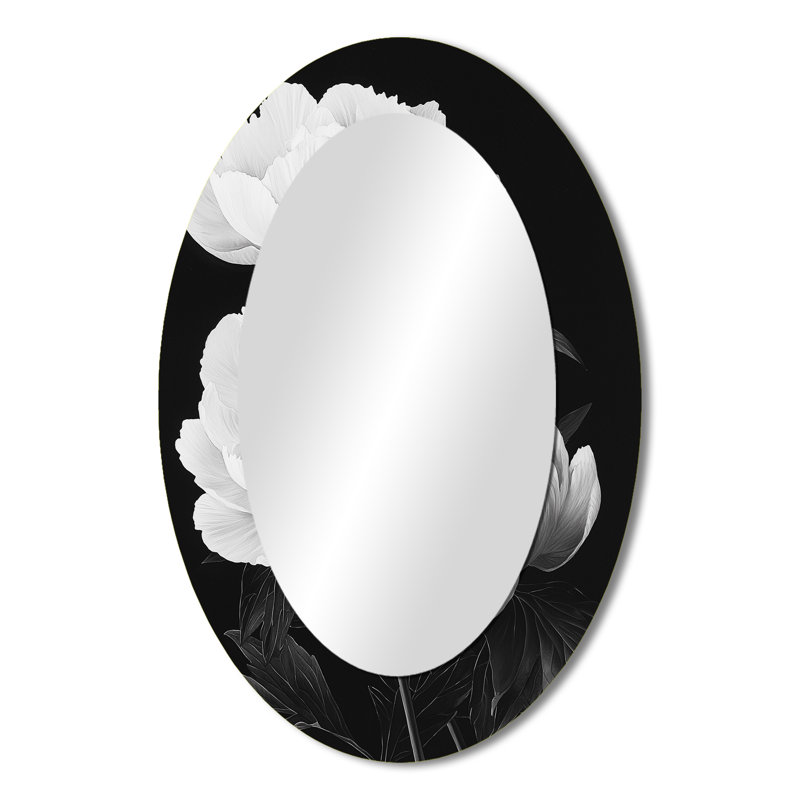 Pivoine Monocrhome avec veines foncées III - Miroir mural traditionnel ovale, 36 po x 24 po