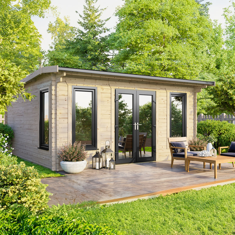 Powersheds 16 x 14ft Apex Log Cabin, Doors Central - 44mm