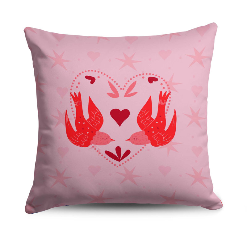 Coussin décoratif oiseaux de la Saint-Valentin 18 po x 18 po