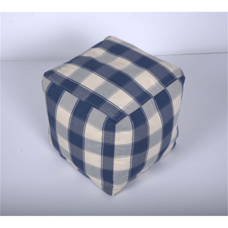 Connor Checkered Square Pouf, Versatile Ottoman And Floor Cushion With Polystyrene Bead Filling For Comfort And Style