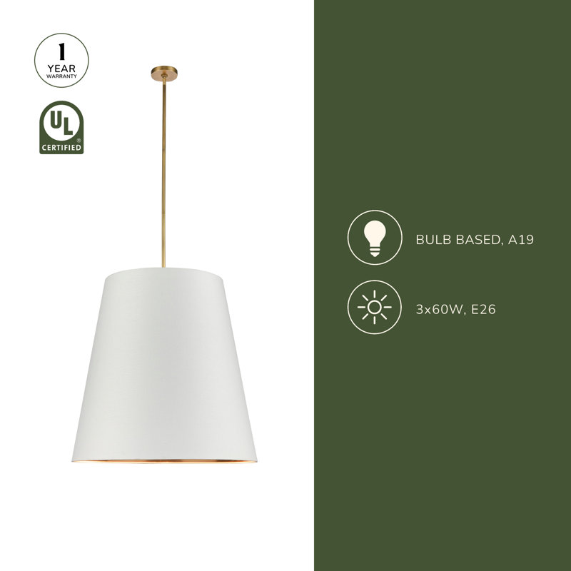 3 - Light Pendant, 76.88" H x 30" W x 30" D, Gold, White