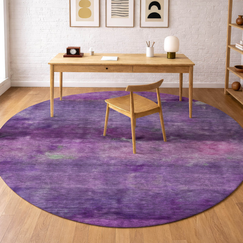 Premium Machine Washable Mayfield AMF2311 Stripes Rug, 8' Round, Purple