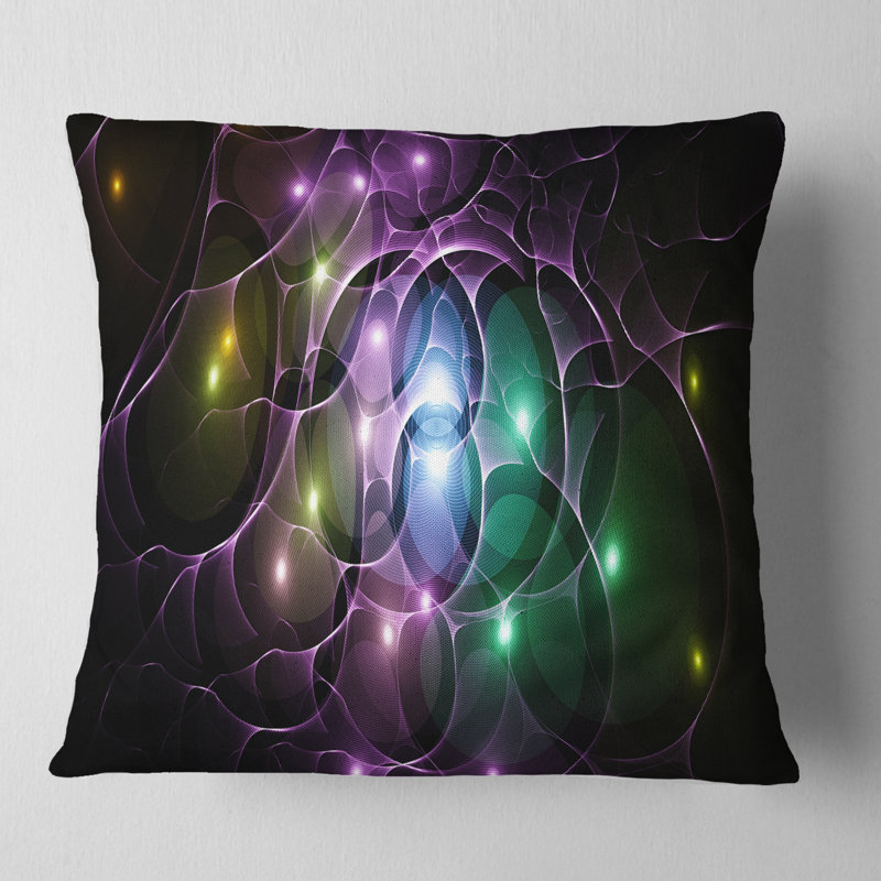 Fractal Space Circles - Coussin imprimé abstrait, 18 po x 18 po, Coussin décoratif, Noir