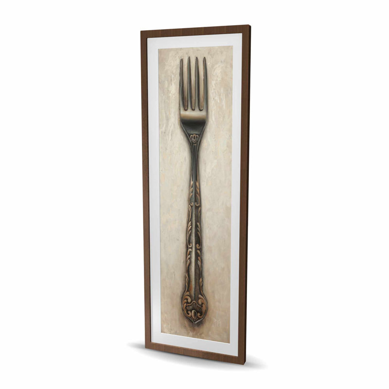 Imprimé mat fourchette rétro | Décoration de cuisine beige encadrée, H 60 po x l 20 po