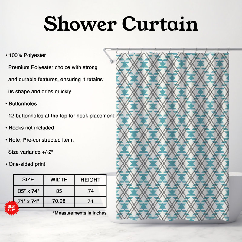 Rideau de douche bleu et noir Tartan, H 74 po x l 71 po