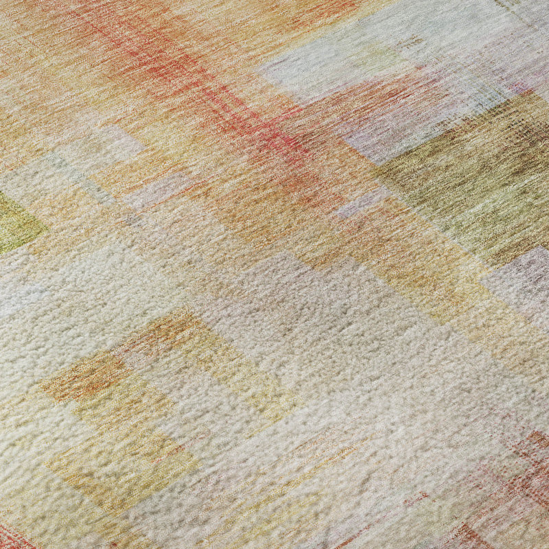 Premium Machine Washable Ducote AMF1067 Squares Rug, Rectangle 5' x 7'6"