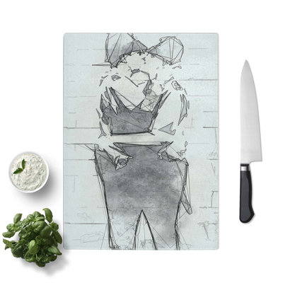 Glass Kissing Policemen in Abstract Chopping Board