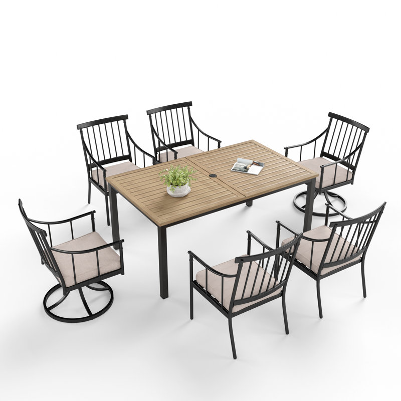 6 - Person Metal Patio Dining Set With Rectangular Table , Cushions Included