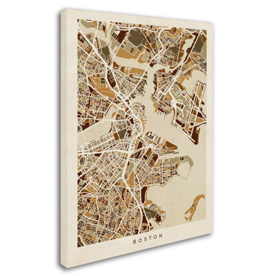 « boston ma street map brown », impression sur toile tendue