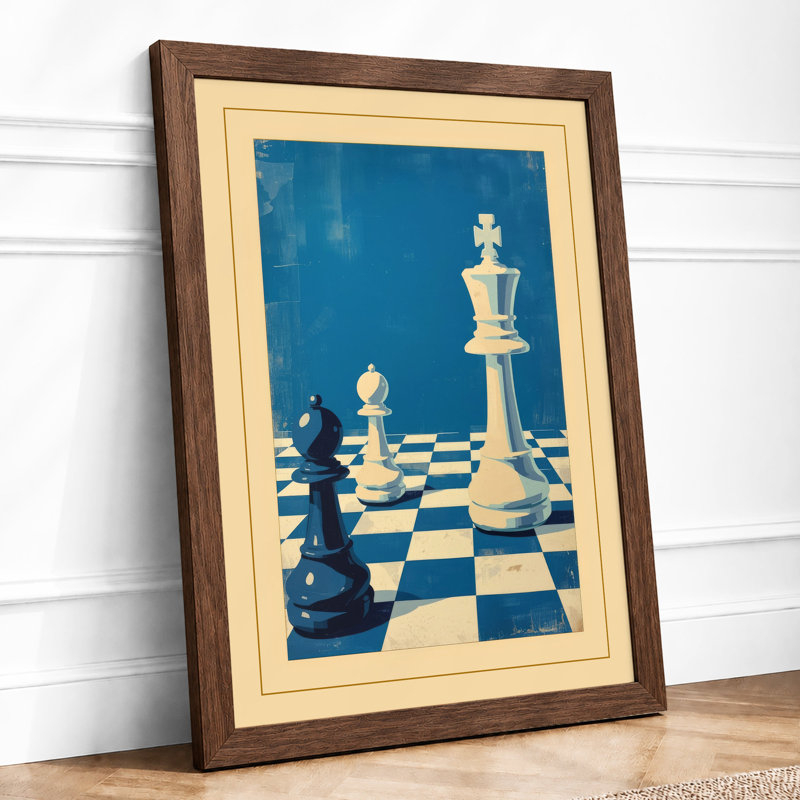 Queen and Pawn Retro - Framed Print, A2 - 59.4 x 42.0 cm, Walnut