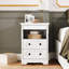Table de chevet moderne avec 2 tiroirs et plateau coulissant, table d'appoint avec tablette ouverte, table de bout pour chambre à coucher, salon, blanc-116488076