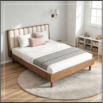 Queen Size Wood Abba with Piano Key Style Upholstered Headboard