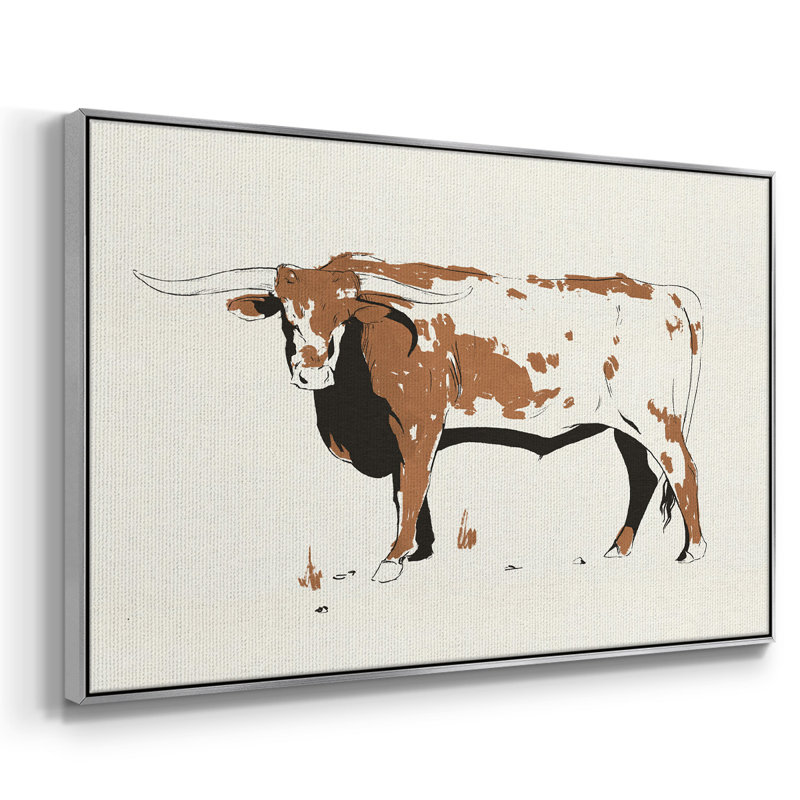 Toile encadrée de qualité supérieure Terre Cotta Steer IV - prête à être accrochée, H 25 po x l 37 po x P 2 po