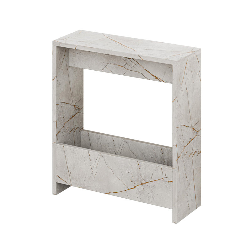 Beeler Modern Slim Compact Side Table, Grey Marble
