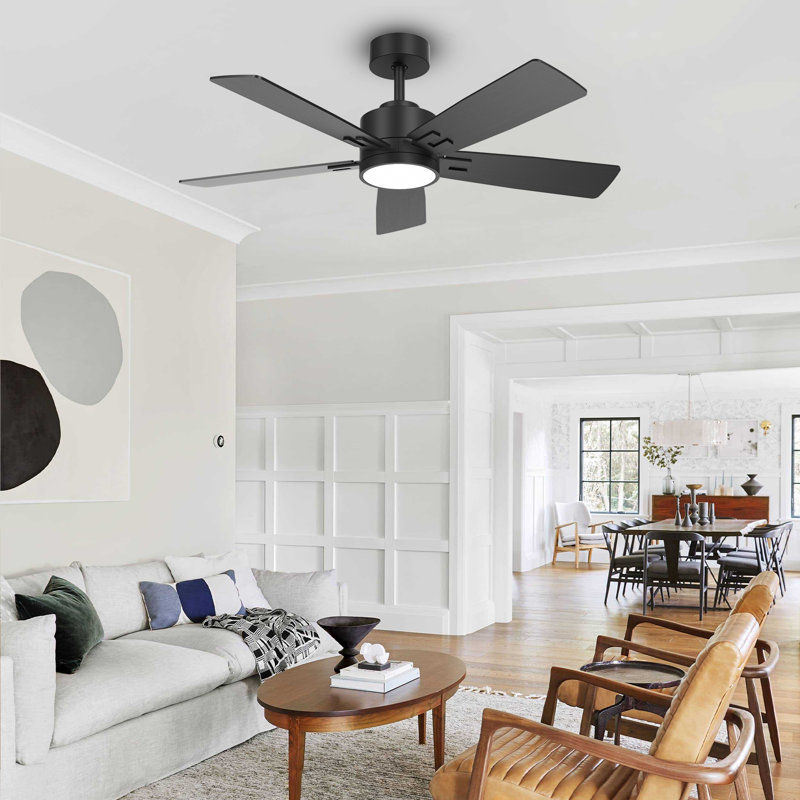 5 Blade Smart Ceiling Fan With Light, Remote Control, Reversible Dc Motor, Dual Finish Blades, 52"