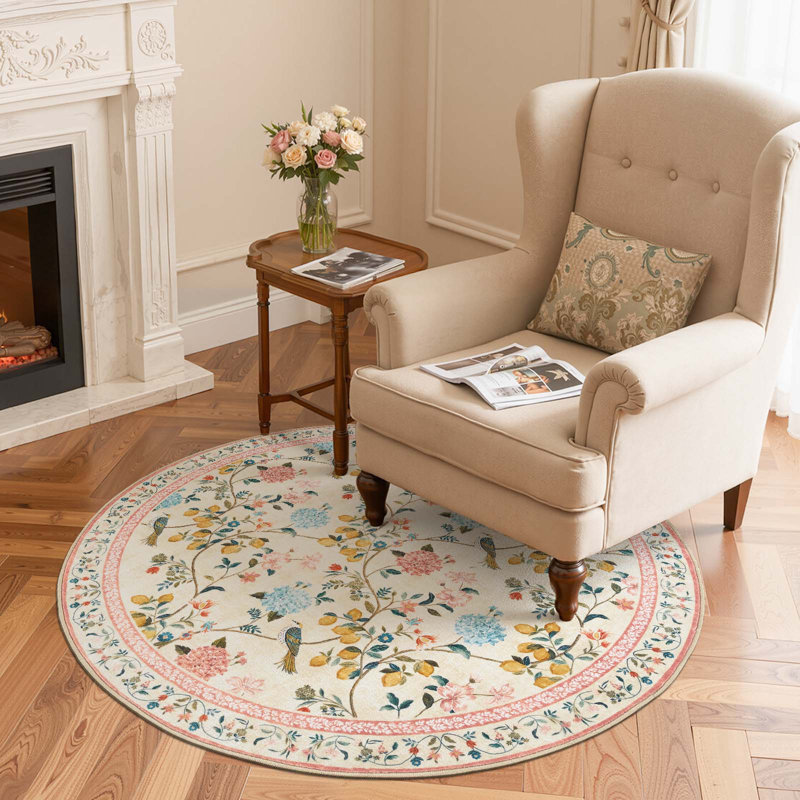 Tapis floral lavable antidérapant Botanical, 4'R, Beige/Pink